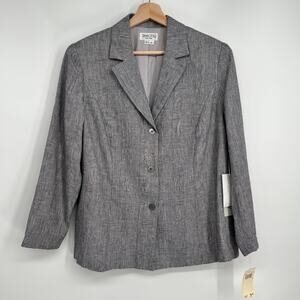 Tamotsu 100% Linen Blazer Jacket Womens 1XP Navy Blue White Glen Plaid NEW FLAW